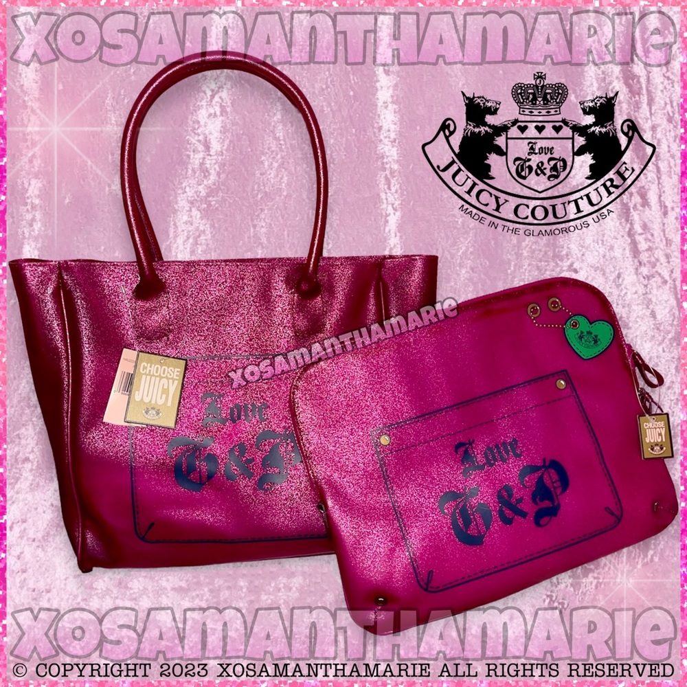 Juicy Couture Vintage Pink Glitter Bag Set